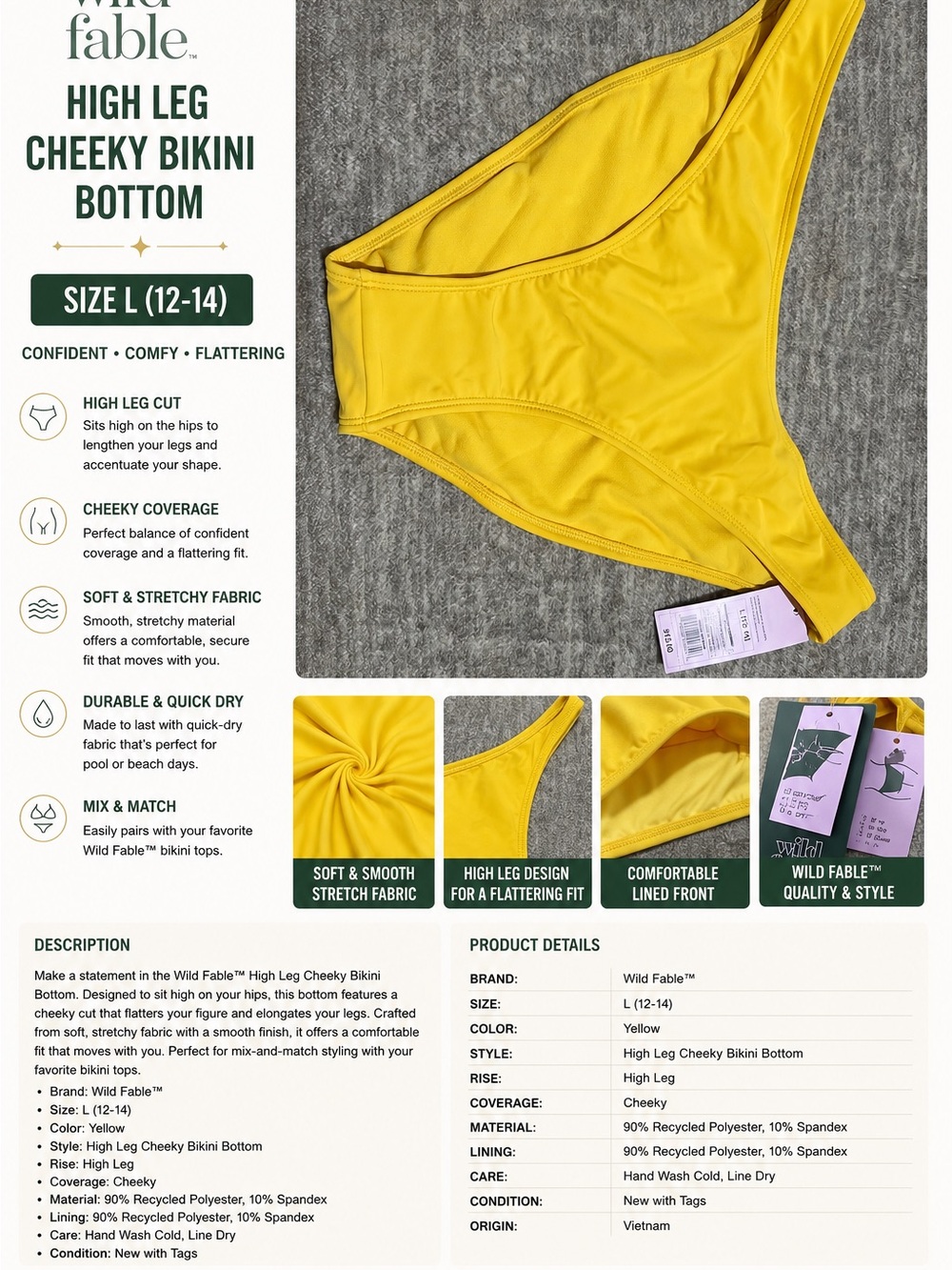 wild fable Yellow High‑Leg Cheeky Bikini Bottom